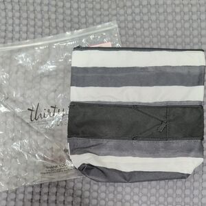 Thirty-One Black and Gray Striped Size Up Expandable Pouch